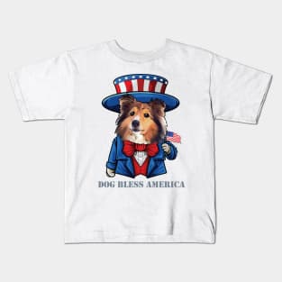 Shetland Sheepdog Dog Bless America Kids T-Shirt